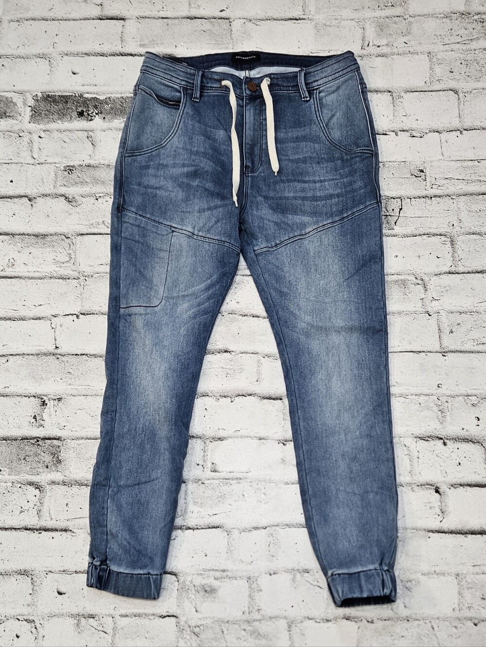 Elevenparis Mens Denim Jogger Jeans Size 33 Blue Drawstring Cuffed Stretch